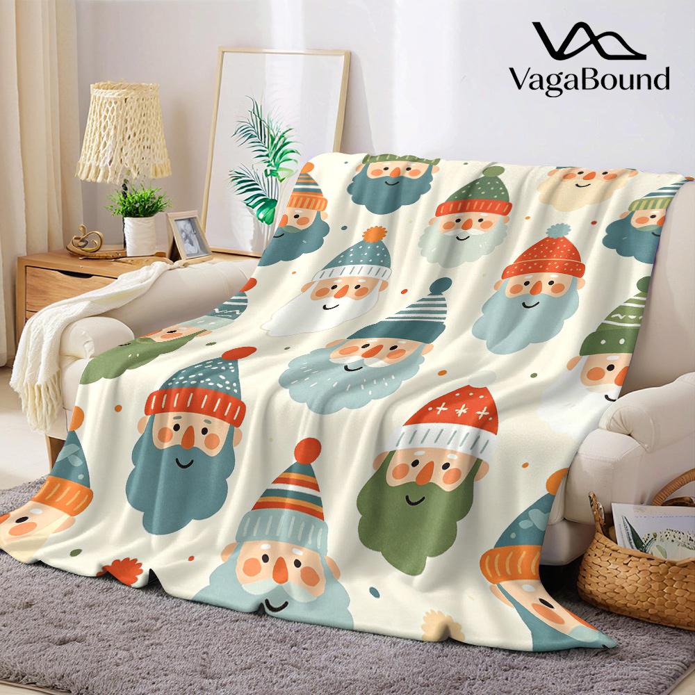 Cute Santa Claus Faces Flannel Blanket Warm Soft Halloween Christmas All-Season Couch Decorative Cozy Warm Gift
