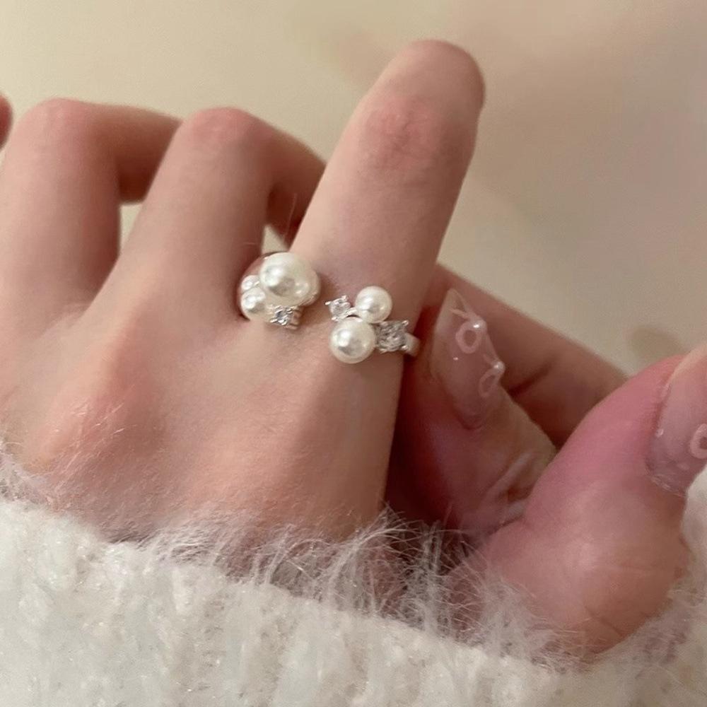 Zircon Pearl Ring Female Index Finger Ring ins Style Design Personality Open Ring