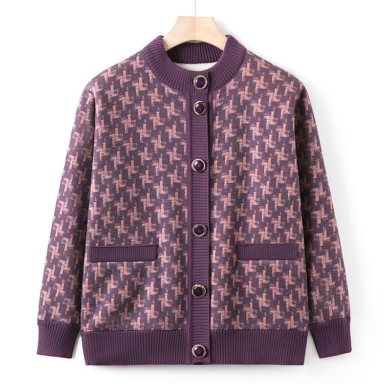 Elderly People with Velvet Cardigan Sweater Female Grandma Thick Coat Mother Top Old Lady Fashionable Clothes