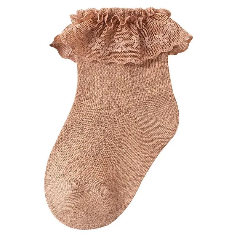 Korean Baby Ruffle Socks Solid Color Cotton Breathable Mesh Socks for Baby Girls Newborn Infant Toddler Kids Socks 0-8years Old