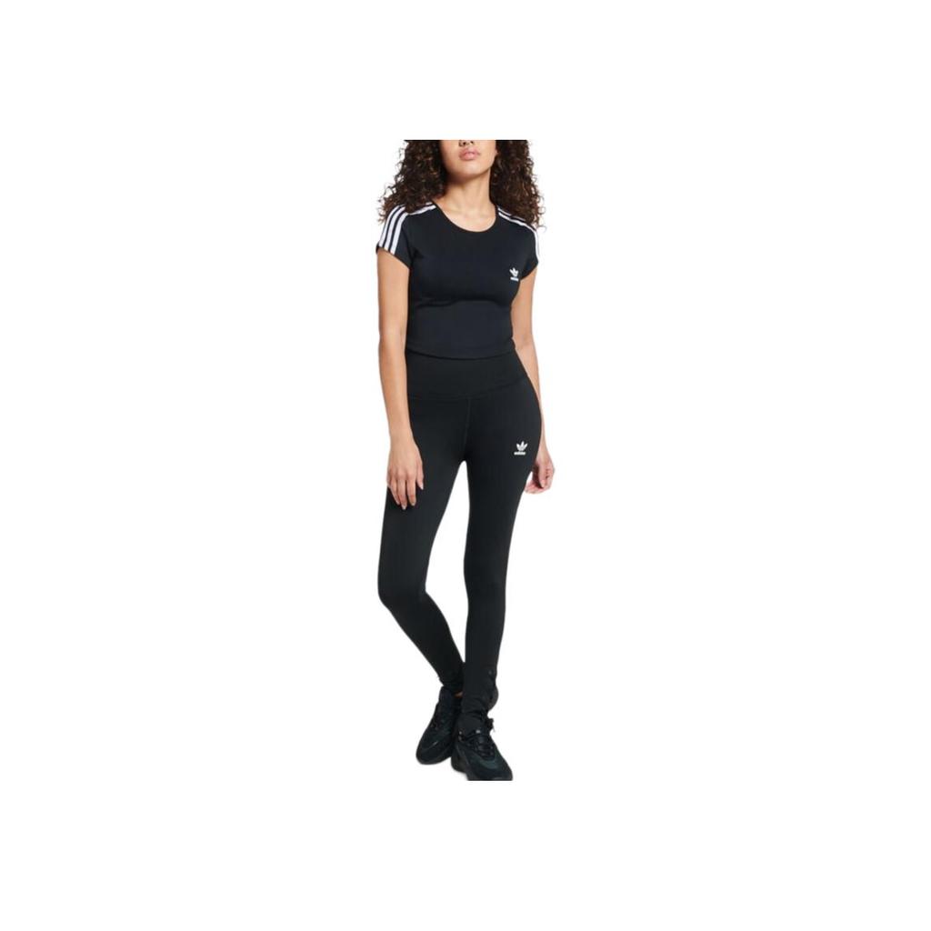 Adidas Originals Solid Stripe Logo Crew Neck Short Sleeve T-Shirt Women Tops Black HM4710