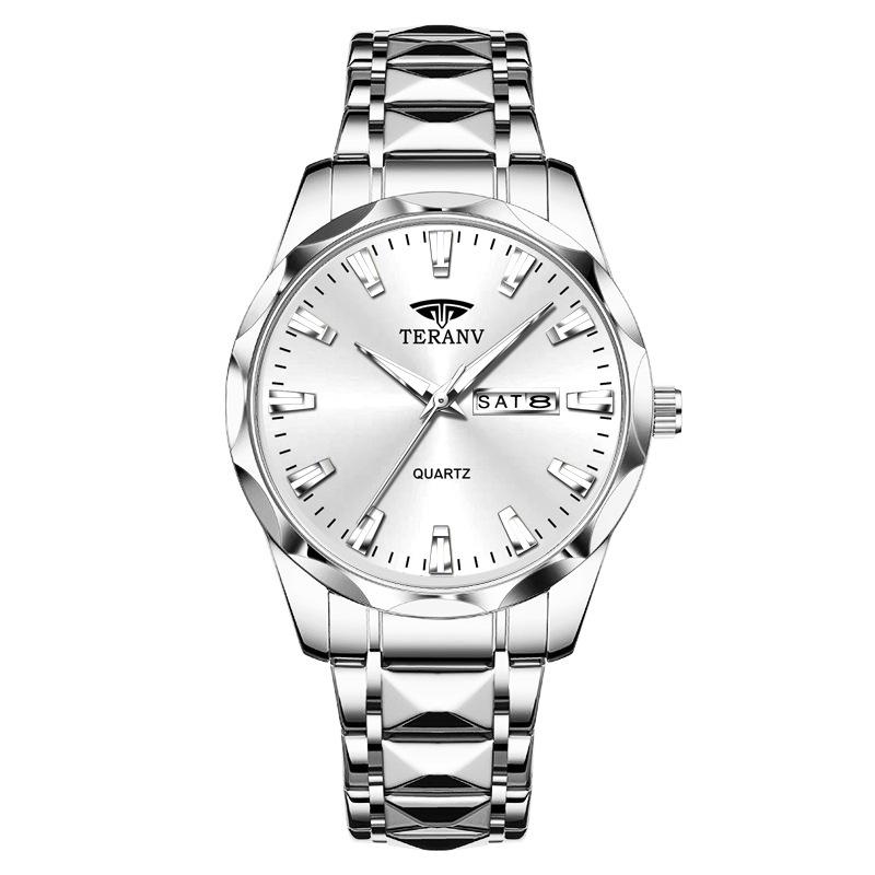 Men's Luminous Double Calendar Quartz Watch with Steel Strap – Hot-Selling