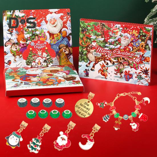 Weihnachts-Countdown-Kalender, Armband-Bastelset für Mädchen, DIY-Schmuckperlen-Charm-Set, 24 Tage, Weihnachts-Countdown-Geschenk für Kinder und Teenager