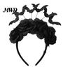 Photo Shoot Hairpiece Halloween Black Bat Headband for Women, Gothic Rose Boo Ghost Cosplay Hairband Adults Hair Accessories Festive, Party