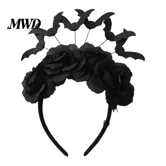 Photo Shoot Hairpiece Halloween Black Bat Headband for Women, Gothic Rose Boo Ghost Cosplay Hairband Adults Hair Accessories Festive, Party