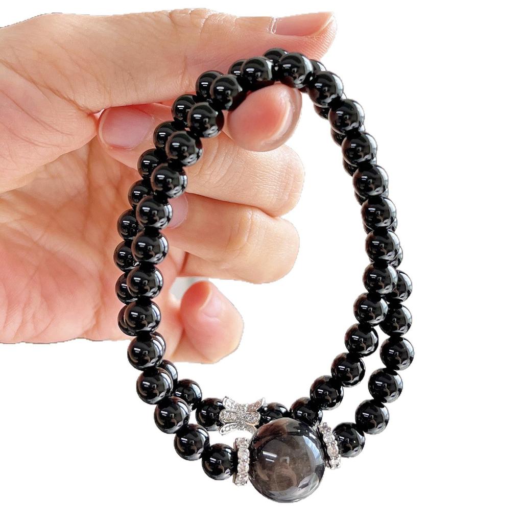 Wind 6mm Natural Black Agate Obsidian Multi-circle Design Bracelet Bracelet