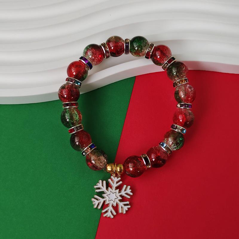 Christmas Diamond Santa & Snowflake Glass Bracelet: Stylish & Versatile Holiday Accessory.