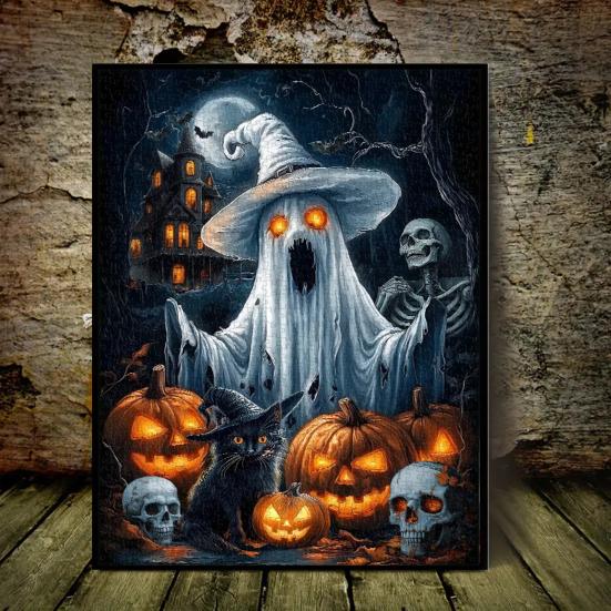 Pumpkin Ghost Parades Jigsaw Puzzle 1000-Piece Halloween Jigsaw Puzzle Recycled Paper Puzzle Fun Holiday Activity for Adults Families