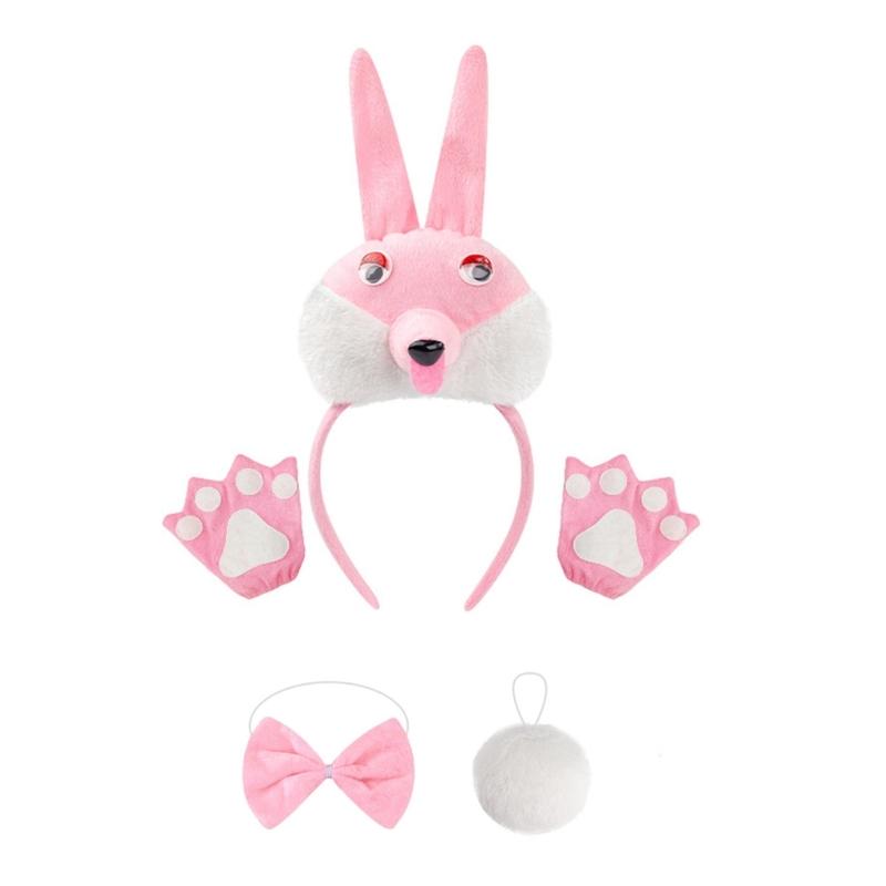 Bunnies Costumes Ears Tail Bowtie Gloves Tutu Animal Fancy Costumes Kit Accessories Kids Halloween Cosplay Party Props
