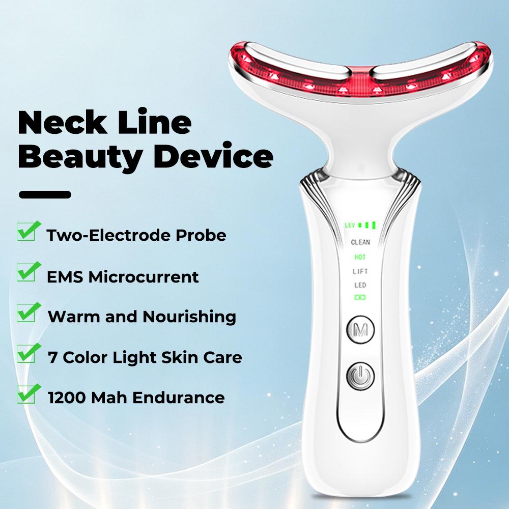 7 Color Light Beauty Device Microcurrent Face Neck Massager Firming Lifting Warm Compress Multimode Home Facial Beauty Instrument