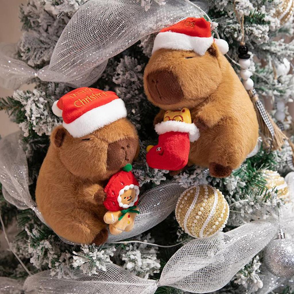 2025 Christmas Capybara Stuffed Animal Soft Plush Toy, Holiday Decor For Car Bedroom Sofa Living Room, Toddler Kids