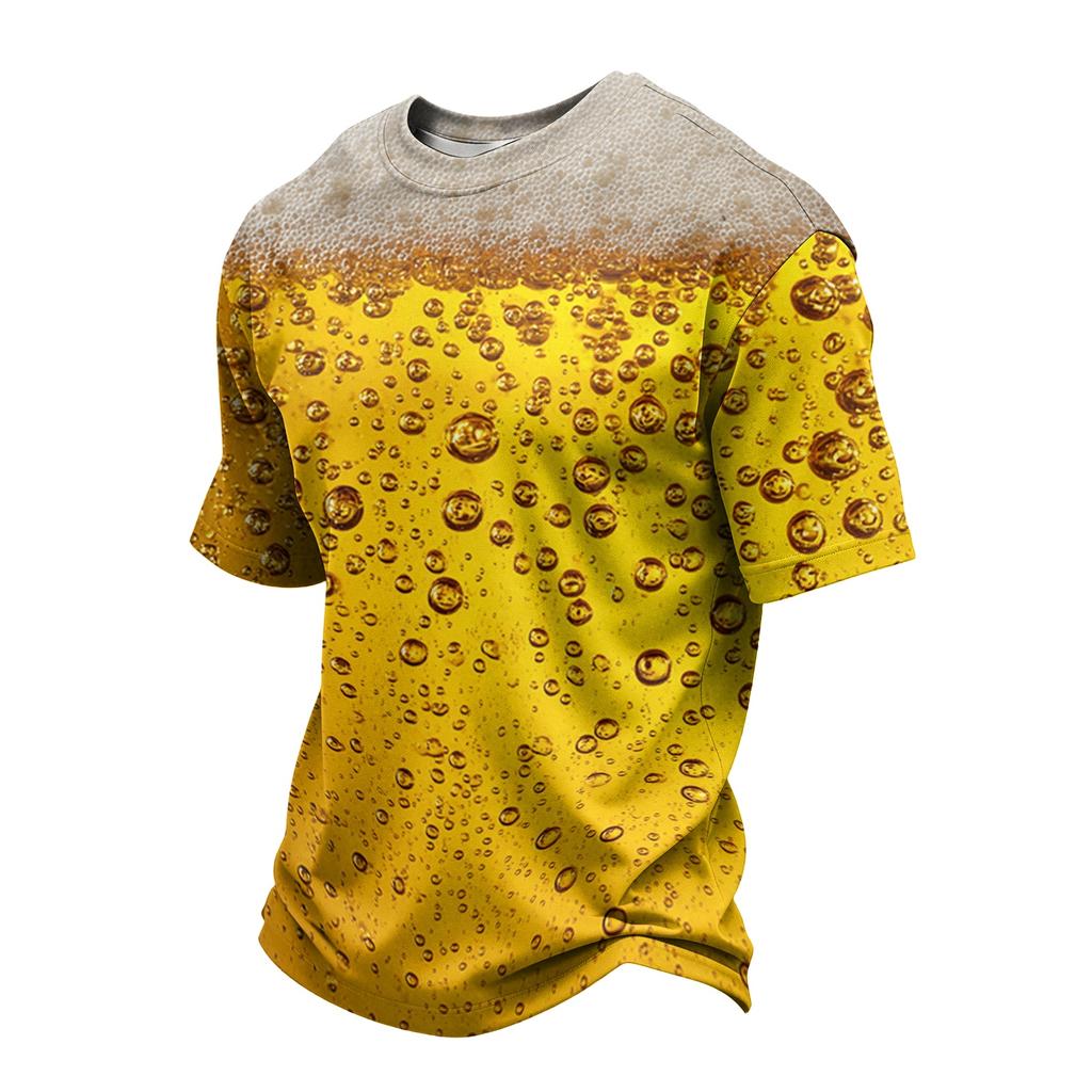 Men's Casual Quick Dry Crew Neck Lightweight Mesh Breathable Short Sleeve Shirt with Beer Festival Pattern Suitable for Summer Outdoor Activities