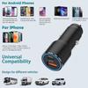 38W Car Charger Cigarette Lighter 2 USB-C and USB-A Ports Fast Charging - Black