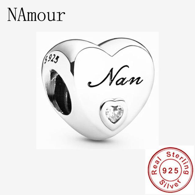 Fit Bracelet Original Mode 925 Argent Sterling Nan Grand-mère Papa Soeur Fille Femme Maman Meilleur Ami Tante Je T'aime Coeur