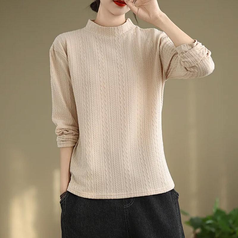 Top for Women Autumn Winter Large Size Loose Long Sleeve Knit Half-high Neck Pullover Sweaters Top