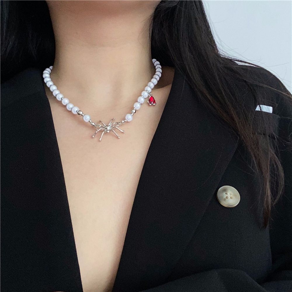 Gift Thorns Halloween Female Necklace Korean Style Necklace Spider Necklace Pearl Clavicle Chain