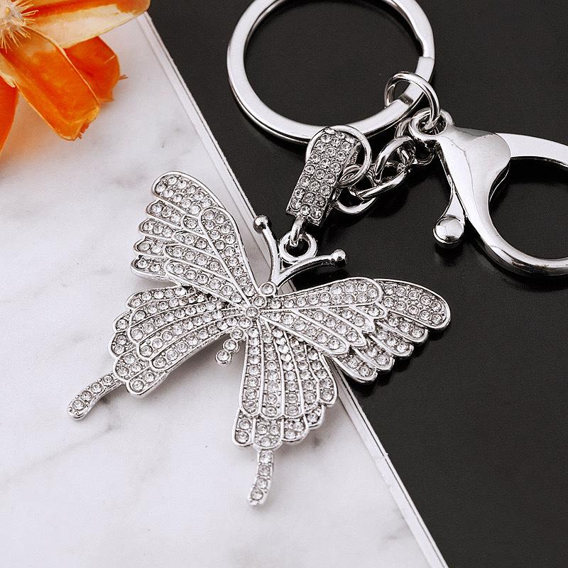 Diamond-Encrusted Butterfly Alloy Keychain Diy Bag Car Key Ring Decorative Pendant