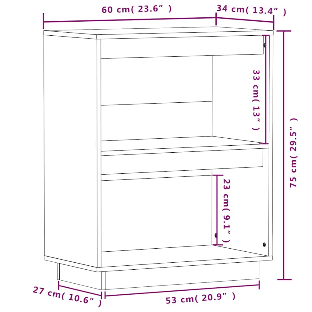 Vidaxl Szafka, Czarna, 60X34X75 Cm, Lite Drewno Sosnowe