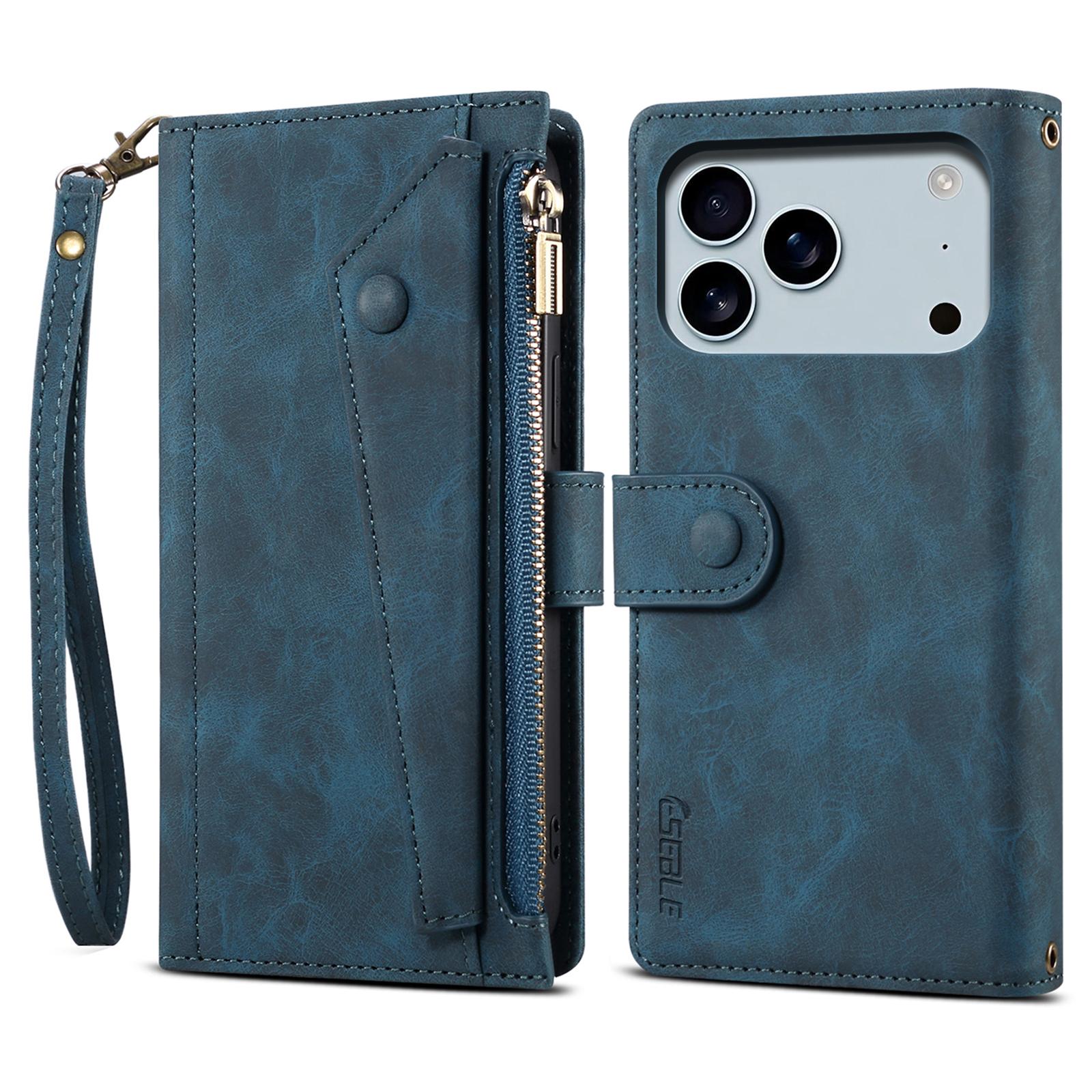 

ESEBLE Star Series For iPhone 17 Pro Case Zipper Wallet Leather Stand Phone Cover with Wrist Strap