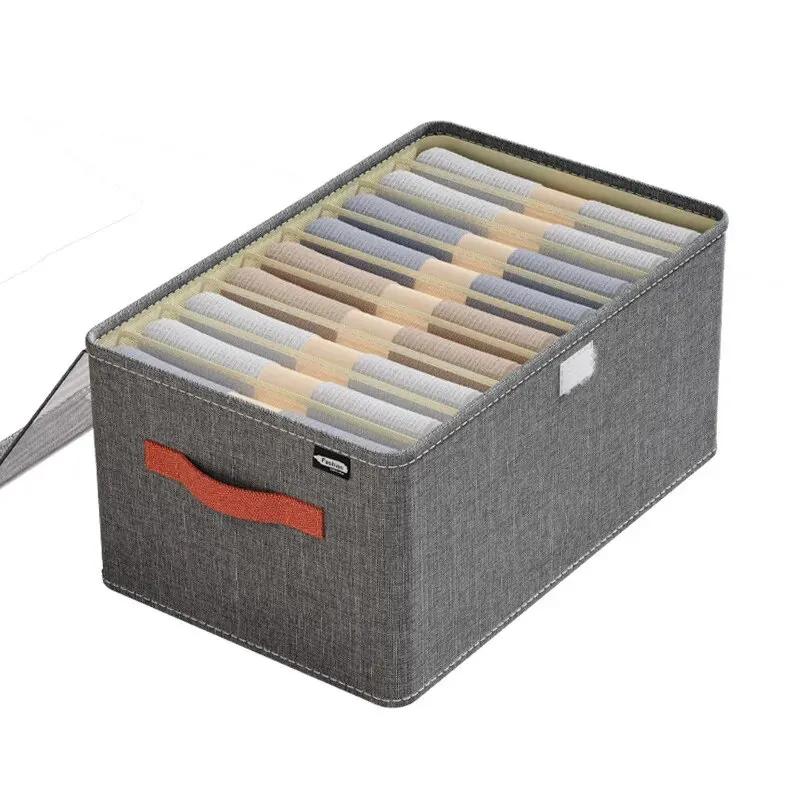 6/7/9 Grids Clothes Pants Storage Box Oxford Partition Storage Box with Transparent Lid Household Wardrobe Organization 9grids with lid