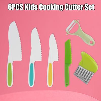 Kids Cooking Cutter Set Potato Crinkle Cutter Plastic Fruit Knives To Cut Fruits Vegetable Dessert Tool Kids Knife Peeler Safe Kitchen Supplies 6Pcs