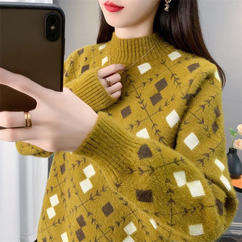 

Новый женский свитер из меха норки с полувысоким воротом, вязаный свитер с внутренним топом и пуловером XXXL зелёный