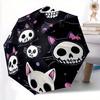 1pc Skull Cats Automatic Open/Close Umbrella with Windproof, Functional Design, 8-Rib Sturdy Canopy, Durable Ribs,034