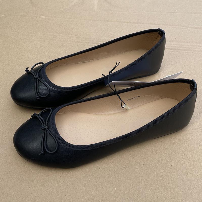 Elegante ballerina con fiocco da donna, punta piatta e rotonda, comoda, slip-on, mocassini da donna, ciabatte singole in pelle