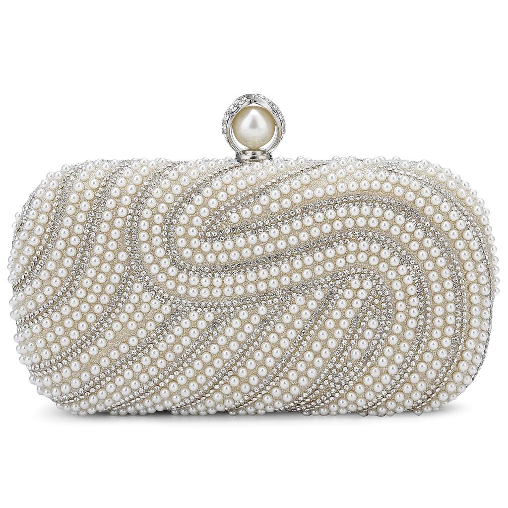 Pearl Beaded Clutch Purses For Women Wedding Bridal Small Handbag Clutches Shoulder Bags Full Beaded Party Prom Top-Handle Bag