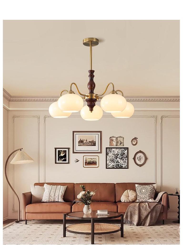 Wabi-Sabi Vintage Persimmon Pendant Light - Retro Solid Wood Eye-Protecting Fixture for Living Room, Study, Bedroom