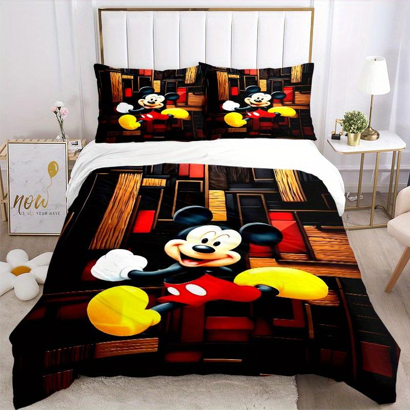 3pcs Mickey Mouse Printed Bedding Set, Breathable And Soft, Machine Washable, Christmas Gift, Suitable for Bedroom Decoration, 095