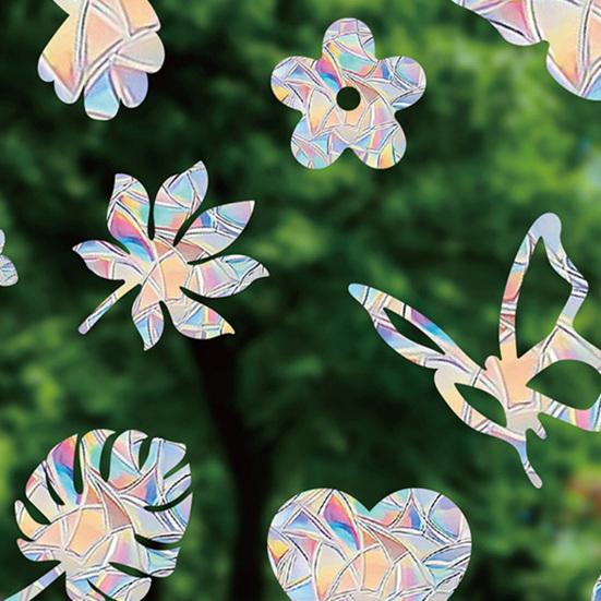 2 Sheets Rainbow Window Clings to Prevent Bird Strikes Decorative Prism Static Decals Butterfly Flower Heart Star Moon Shape Anti-Collision Stickers
