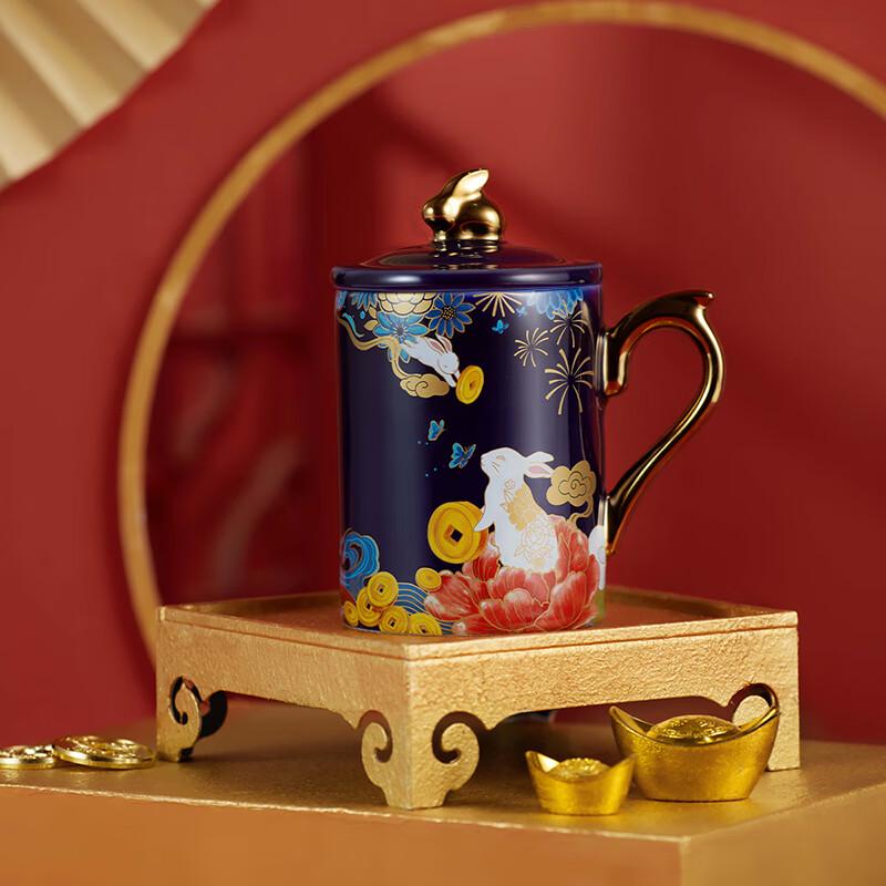 JINGREPUBLIC Zestaw Ceramicznych Kubków z Królikiem Pieniążków z Pokrywkami