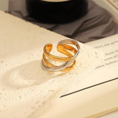 Ying Tai 18k Gold Two-Tone Titanium Women's Open Stainless Steel Ring - Luxurious, Fade-Resistant