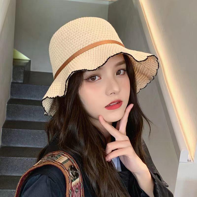 

Hat women spring and autumn versatile bucket hat retro sunscreen basin hat tide women knitted bucket hat thin sunshade Adult (55-60cm)
