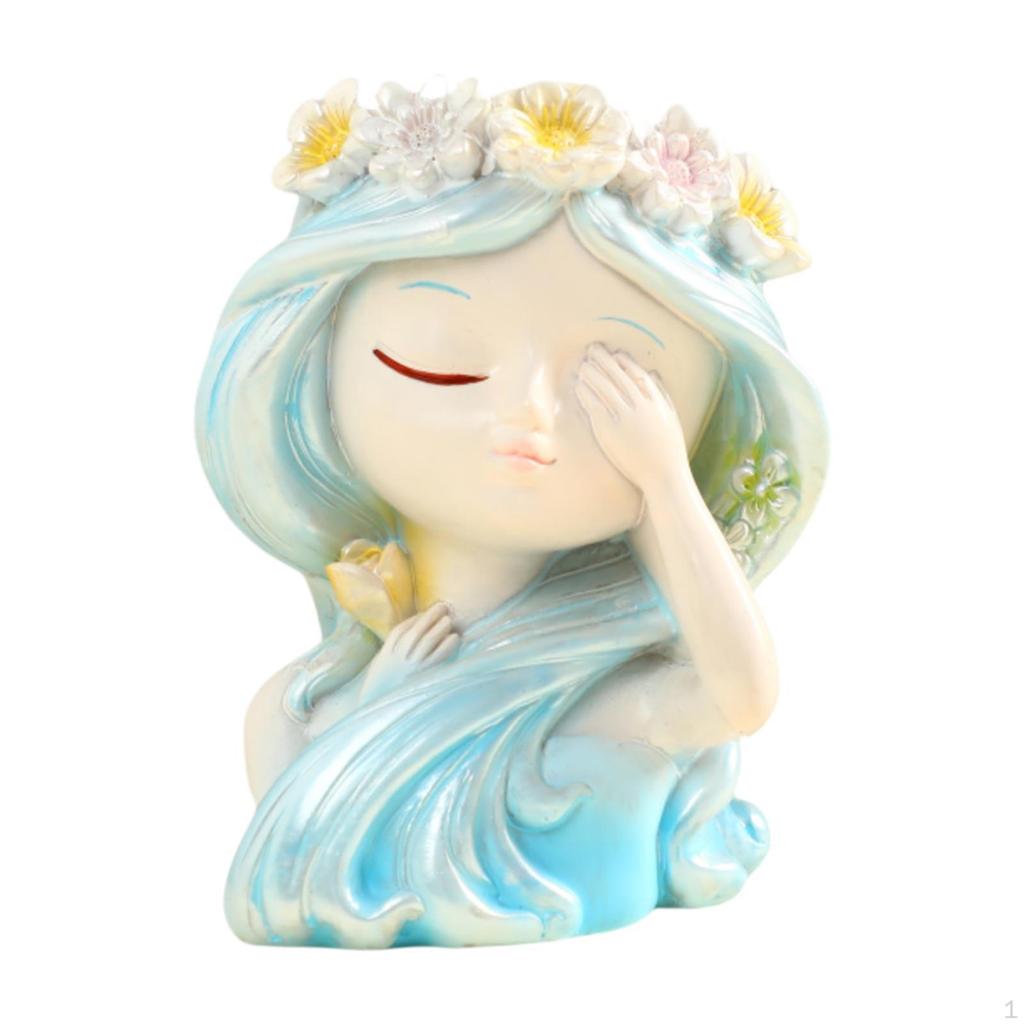Fairy Head Plant Pot Decorative Vase Creative Decor Cartoon Resin Ornament Girl Face Flower Planter
