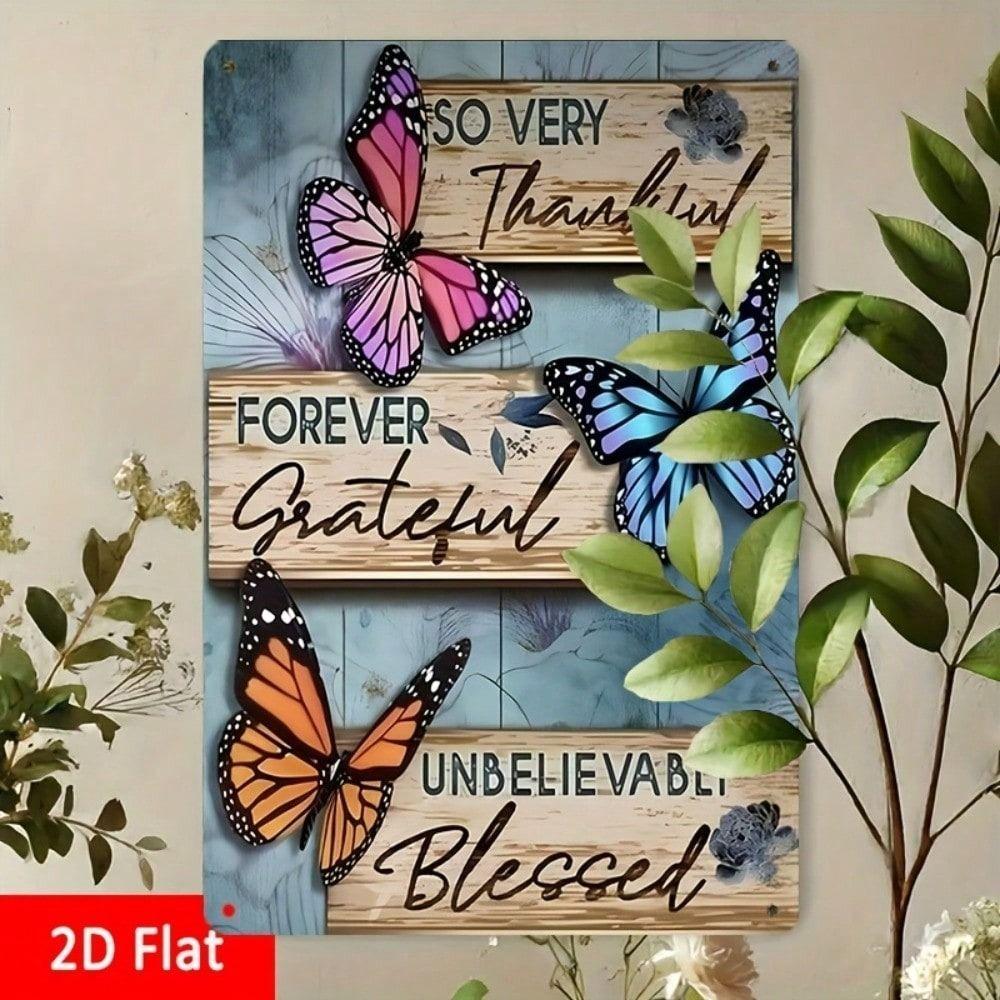 Vintage Metal Sign Butterfly Wall Decor Motivational Quote Rustic Iron Poster for Home Office