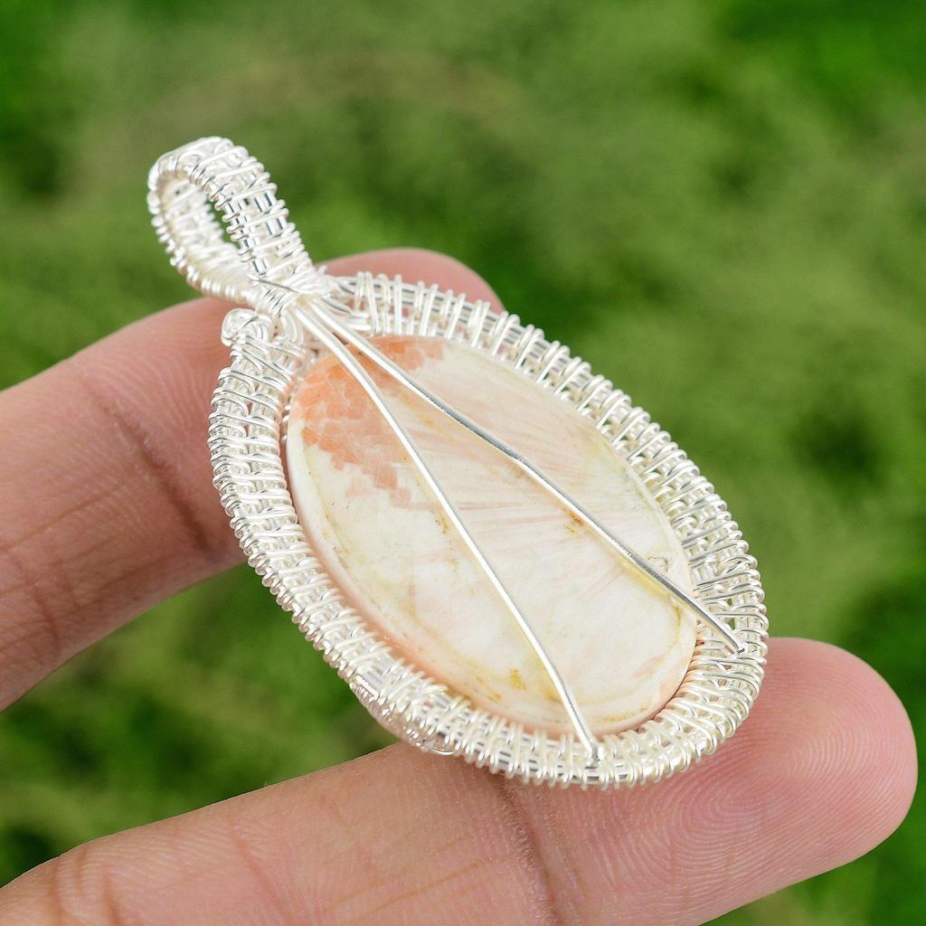Daughters Day Deal Sterling Silver Scolecite Gemstone Wire Wrap Sister Pendant
