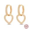 100% 925 Sterling Silver Rose Gold Heart Geometric Pave CZ Hoop Earrings For Women Wedding Engagement Birthday Jewelry Gift 2023