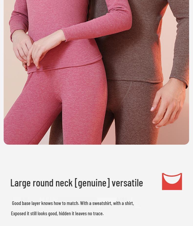 Men's and Women's Ultra-Thick Merino Wool Base Layer: Warm, Skin-Friendly, Round Neck Set for Autumn and Winter