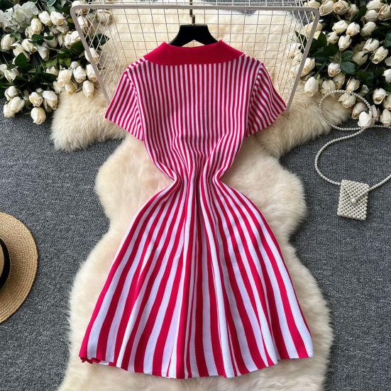 Women's Striped Dress Summer Dress V Vertical Vintage A-line Sweater Dress