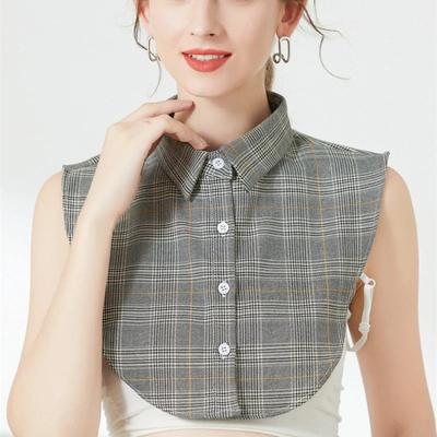 Classic Plaid Shirt Detachable Collar for Women Cotton Fake Collar Vintage Lapel Blouse Top Shirt Neckwear False Collar