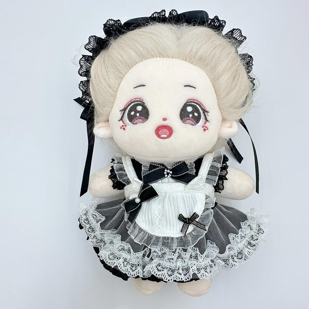 niannyyhouse Lace Head Dress, Dress, Apron, 10cm, 15cm, 20cm Plush Doll, Maid Suit, Cotton Doll Clothes, Dress-Up, Doll Accessories (Black-20cm)