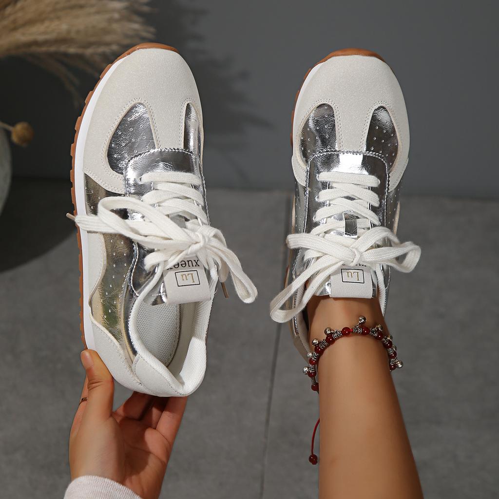 Women's Sneakers 2025 Spring/autumn Silver Casual Flat  Sneakers Female New Women  Casual Comfortable Vulcanized Shoes 659