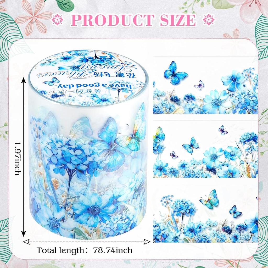 5 Floral Washi Tape Pet Tape Set Flowers Butterfly Scrapbook Junk Journal Supplies,Transparent Decorative Tape Sticker DIY For Art Crafts Bullet