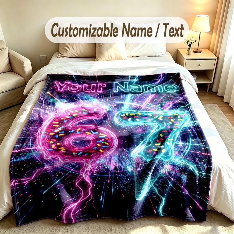 Neon Theme Custom Blanket Personalized Name & Text Customized Soft Warm Throw Blanket Home Decor