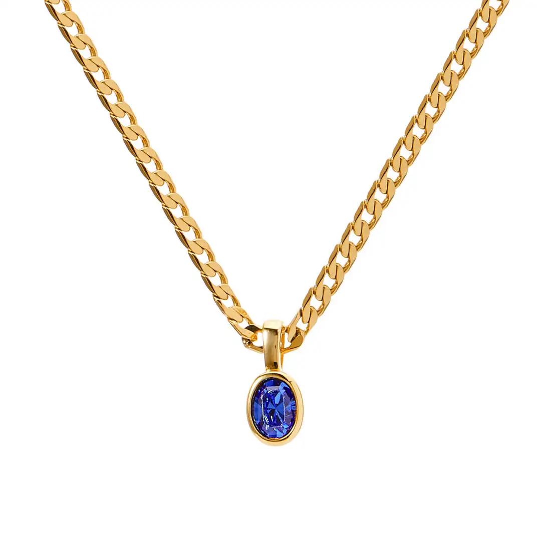 

Delicate Multicolour Oval Zircon Crystal Pendant Necklace Women Gold Plated Stainless Steel Cuban Chain Necklace Party Jewelry