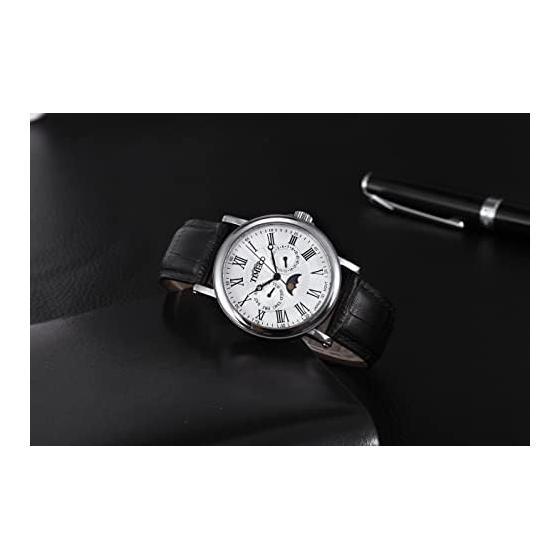 Time100 Multifunctional Men's Watch, Date, Day of the Week, Day/Night Display, Japanese Movement, Black Leather Belt, Office Worker, Popular Item,
