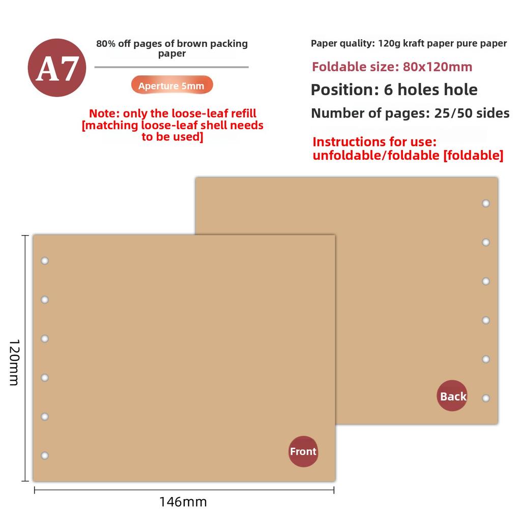 A7 50Sheets Loose Leaf Notebook Refill Spiral Binder Inner Page Weekly Monthly To Do Line Grid Inside Paper Stationery
