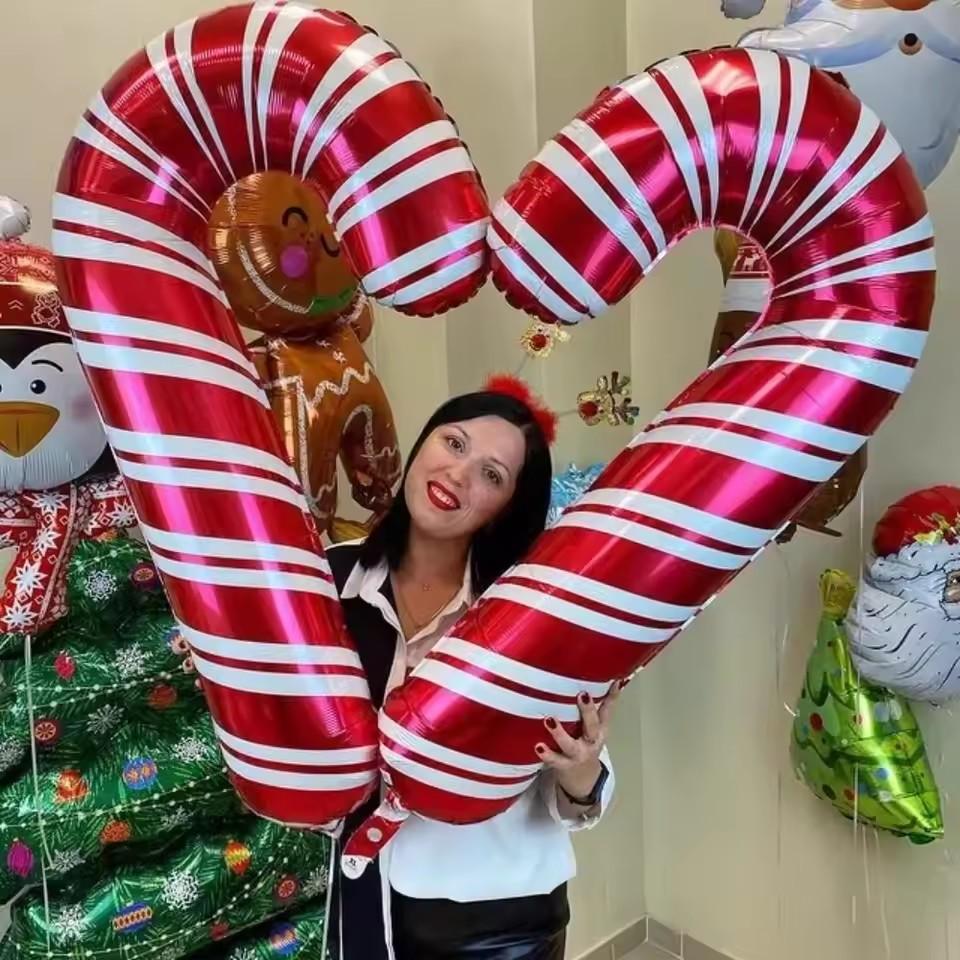

2-10PCS 84x39cm Large Red Christmas Candy Cane Foil Balloons, Xmas Walking Stick Candy Balloon For Xmas New Year Festival Decor